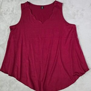 Scallop Neck Sleeveless Swing Tank Top Burgundy Women Plus Size 2XL